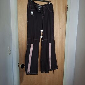 Macgirl Rave Goth Y2K Black Wide Leg Pants with Pink Accents